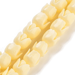 Лимонный шифон Синтетические нити бусин кораллового цвета и розы, окрашенные, лимонный шифон, 7x6.5 мм, отверстие : 1 мм, около 50 шт / нитка, 12.40'' (31.5 см)