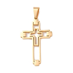 Золотой 304 подвески из нержавеющей стали, двойной крест, вакуумное покрытие pvd, золотые, 44x26.5x2 мм, отверстие : 8x5 мм