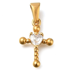 Золотой Ионное покрытие (ip) 304 подвески из нержавеющей стали с кубическим цирконием, крест прелести, золотые, 20.5x14x4.5 мм, отверстие : 7x3 мм