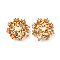 Настоящее золото 18K Колпачки для бусин из прозрачного кубического циркония из латуни, без кадмия, без никеля и без свинца, цветок, реальный 18 k позолоченный, 12.5x12.5x5 мм, отверстие : 1.8 мм