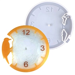 White Flat Round with Woodpecker DIY Silicone Clock Display Molds, Resin Casting Molds, for UV Resin, Epoxy Resin Craft Making, White, 203x205x10mm