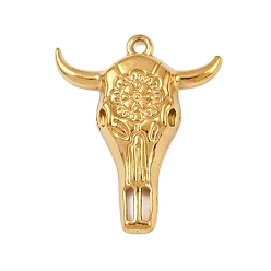 Золотой 304 подвески из нержавеющей стали, амулеты в виде черепа крупного рогатого скота, золотые, 27x22x4 мм, отверстие : 1.6 мм