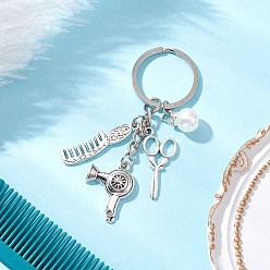 Античное Серебро Ежедневное использование предмета брелок, сплав расческа фен ножницы, с железными разрезными брелоками, античное серебро, 80 мм