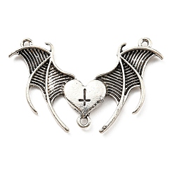 Античное Серебро Сплав ссылки люстра компонент, 3-петли, крест с крыльями летучей мыши, античное серебро, 26x40x3.5 мм, Отверстие : 1.6 мм & 1.4 мм