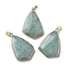 Амазонит Природные подвески амазонит, граненые подвески в виде воздушного змея, с реечным покрытием позолоченная латунная кромка, 34.5~35x23x7 мм, отверстие : 4x6 мм