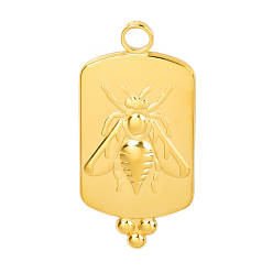 Golden 201 Stainless Steel Pendants, Rectangle with Bees Charms, Golden, 29x14x2mm, Hole: 2.5mm