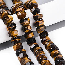 Тигровый глаз Природных тигровый глаз бисер нитей, граненые, шайба, 12~16x12~16x7~12 мм, отверстие : 0.9~1.2 мм, около 39~44 шт / нитка, 15.16~15.75 дюйм (38.5~40 см)