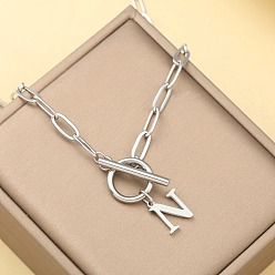 Letter N Ожерелья из нержавеющей стали с цепочкой-скрепкой и застежками ot, цвет нержавеющей стали, Письмо N, 18.11 дюйм (46 см)