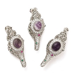 Аметист Подвески из натурального аметиста , стойка покрытие латунь цветные стразы форма раковины подвески, без свинца и без кадмия, платина, 49x20x19 мм, отверстие : 7x3 мм
