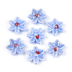 Васильковый Фарфоровые бусины ручной работы, цветок, яркие глазированный фарфор, васильковый, 16.5~17.5x15.5~16x6.5~7.5 мм, отверстие : 1.4~1.8 мм