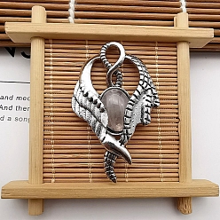 Rose Quartz Natural Rose Quartz Pendants, with Antique Silver Zinc Alloy Finding, Wing Charms, 52x35x9mm