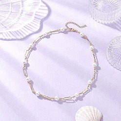 Золотой Ожерелья из овальных звеньев из латуни и круглого белого жемчуга, золотые, 17.13 дюйм (43.5 см)