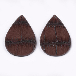 Saddle Brown PU Leather Pendants, Drop, Saddle Brown, 38.5~40.5x24.5~26.5x1.5mm, Hole: 1.2mm