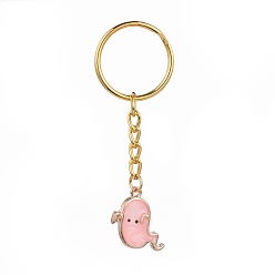 Pink Halloween, porte-clés émail alliage, avec fermoir clé en fer, fantôme, or, rose, 70mm