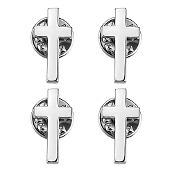 Platinum 4Pcs Cross Alloy Lapel Pin Backs for Backpack Clothes, Platinum, 20x10mm