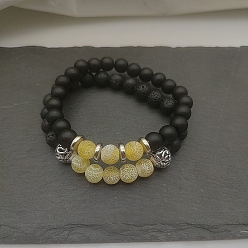 Смешанные камни Набор из круглых бусин из натуральной лавы и матового камня для женщин, с бусинами из выветренного агата