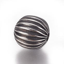 Antique Silver 304 Stainless Steel Corrugated Beads, Round, Antique Silver, 10mm, Hole: 2mm