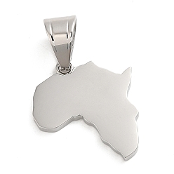 Stainless Steel Color Non-Tarnish 304 Stainless Steel Pendants, Map Shape Charm, Stainless Steel Color, 26x23x2mm, Hole: 10x7mm