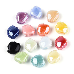 (52) Непрозрачная лаванда Фарфоровые бусины ручной работы, формы раковины, яркие глазированный фарфор, разноцветные, 9.5~10x11.5~12x6~6.5 мм, отверстие : 1.6~2 мм