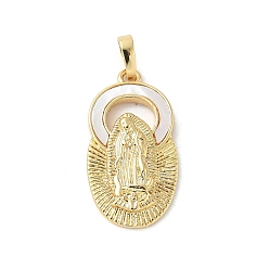 Ring Латунные подвески из натуральной белой ракушки в стиле религии, девственные прелести, реальный 18 k позолоченный, долговечный, без свинца и без кадмия, стойки покрытие, кольцо, 26x14x3 мм, отверстие : 5x3.5 мм