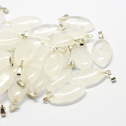 Хрусталь Лошадь глаз натуральный кристалл подвески, с латунной фурнитурой платинового цвета, 27~30x12~15x5~6 мм, отверстие : 2x7 мм