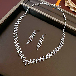 Платина Комплекты украшений из латунных страз, комплект из колье и сережек, платина, 13.98 дюйм (355 мм)