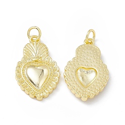 Настоящее золото 18K Стойки обшивки латунные подвески, долговечный, без свинца и без кадмия, с целью перехода в кольце, очарование священного сердца, реальный 18 k позолоченный, 24x15x3 мм, отверстие : 3 мм