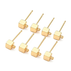 Chapado en Oro Real 18K Componentes para pendientes de botón de cubo de latón Shegrace, sin cadmio y níque y plomo, con bucle, real 18 k chapado en oro, 6x4 mm, agujero: 1.2 mm