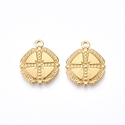 Настоящее золото 18K 304 подвески из нержавеющей стали, ионное покрытие (ip), ромб прелести, реальный 18 k позолоченный, 18x15x2 мм, отверстие : 1.6 мм