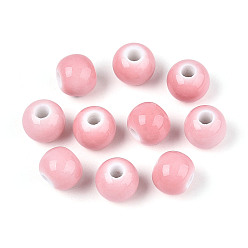 Pink Фарфоровые бусины ручной работы, рондель, фантазии античного стекла фарфора, розовые, 8.2~9x7~7.5 мм, отверстие : 2.5~3 мм