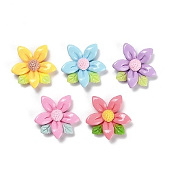 (52) Непрозрачная лаванда Непрозрачные кабошоны из смолы, цветок, разноцветные, 27.5x28.5x8 мм