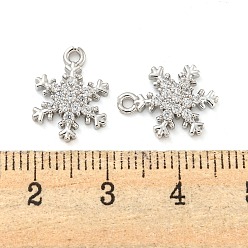 Platinum Brass Micro Pave Clear Cubic Zirconia Pendants, Snowflake, Platinum, 14.5x10.5x3mm, Hole: 1.4mm
