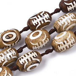 Luck & Longevity Pattern Тибетского стиля DZI бисер нитей, природных бисера агат, окрашенная и подогревом, овальные, образец удачи и долголетия, 14~16x21~23 мм, отверстие : 2.2 мм, около 12 шт / нитка, 13.78 дюйм (35 см)