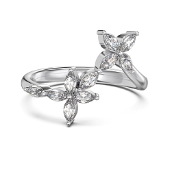 Платина Кольца для женщин из стерлингового серебра с родиевым покрытием и микропаве из кубических цирконий, цветок, платина, 925 мм, размер США 2~14 6 (3/4 мм)