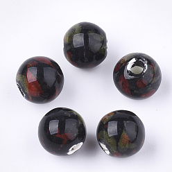 Разноцветный Фарфоровые бусины ручной работы, фантазии античного стекла фарфора, круглые, красочный, 10.5x9.5 мм, отверстие : 2.5 мм