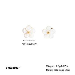 Белый Модные серьги-гвоздики из нержавеющей стали в форме цветка для женщин, золотые, белые, 12.1 мм