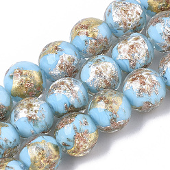 Светло-Голубой Ручная работа из золота, половина серебряной фольги и половина золотой фольги, круглые, Небесно-голубой, 11.5~12.5x11~12 мм, отверстие : 1.2 мм, около 45 шт / нитка, 20.08 дюйм
