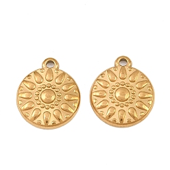 Real 18K Gold Plated 304 Stainless Steel Charms, Ion Plating(IP), Flat Round with Sun Charms, Real 18K Gold Plated, 15x13x2mm, Hole: 1.4mm