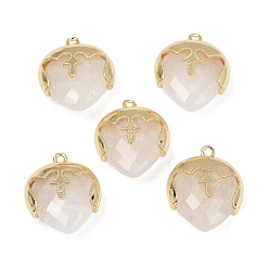 Хрусталь Ограненные подвески из натуральных кристаллов кварца, с подвесками в форме слезы из латуни с покрытием стойки, золотые, 22.5x19x8 мм, отверстие : 1.6 мм