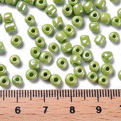 Green Yellow Glass Seed Beads, Opaque Colors Lustered, Round, Green Yellow, 4mm, Hole: 1.5mm, about 4500pcs/pound