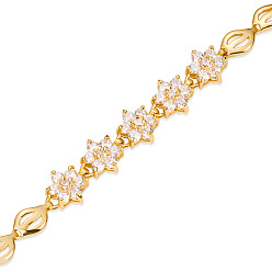 Golden SHEGRACE Vogue Design Real 18K Gold Plated Brass Bracelet, Christmas, with Micro Pave AAA Cubic Zirconia Snowflake, Golden, 175mm