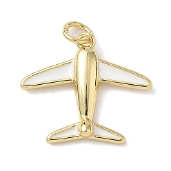 Белый Латунь эмаль подвески, прелести самолета, стойки покрытие, без кадмия и без свинца, долговечный, реальный 18 k позолоченный, белые, 17.5x20x3.5 мм, отверстие : 3.5 мм