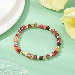 Красный Граненые круглые гальванизированные стеклянные бусины эластичные браслеты для женщин, с Гальваническим немагнитных синтетическими гематита бисера, красные, внутренний диаметр: 2 дюйм (4.95 см)