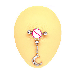 Луна 316l хирургические штанги для сосков из нержавеющей стали с кристаллами и стразами, с цепями, цвет нержавеющей стали, луна, 14 мм, штифты : 1.6 мм