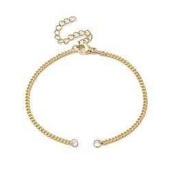 Golden Brass Curb Chains Bracelet Makings, with 304 Stainless Steel Lobster Claw Clasps, Golden, 6-1/2 inch(16.6cm)