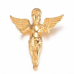 Golden 316 l chirurgische Edelstahlanhänger, Engel, golden, 29x27x10 mm, Bohrung: 5.5x3 mm
