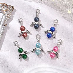 (52) Непрозрачная лаванда 12 шт 12 цвета ангел акриловый искусственный жемчуг кулон украшение, Застежки-когти из сплава омара, подвески для украшений сумок, разноцветные, 34 мм, 1 шт / цвет