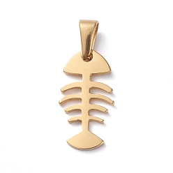 Golden 304 Stainless Steel Pendants, Fishbone Shape, Golden, 22x12x1.5mm, Hole: 8x3mm