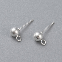 Серебро 304 стойка серьги шариковая нержавеющая, , с петлей, круглые, серебряные, 15x4 мм, отверстие : 1.8 мм, штифты : 0.8 мм