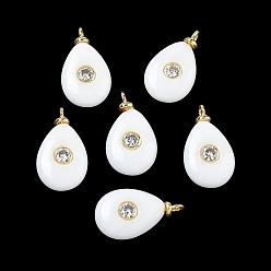 Белый Нефрит Натурального белого нефрита подвески, подвески в форме слезы с латунной микрофиброй из кубических цирконий, без свинца и без кадмия, долговечный, стойки покрытие, реальный 18 k позолоченный, 23~25x13~15x6 мм, отверстие : 2 мм